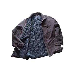 Vintage Cherokee Plaid Quilted Flannel Shirt Jacket Blue & Red Cotton Mens M
